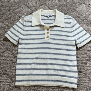 Veronica Beard Striped Polo Shirt - Cream and Gray